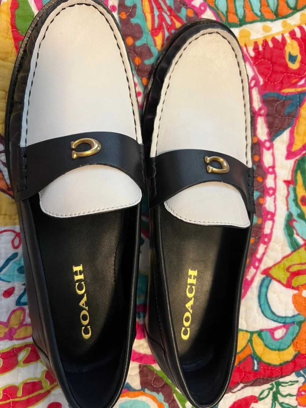 Coach Women's Two-Tone Black & White Leather Loafers - Picture 5 of 7